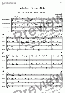 page one of Who Let The Cows Out? - For Sax Quartet (AATB)