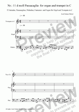 page one of Nr.: 11 d moll Passacaglia- for organ and trumpet in C
