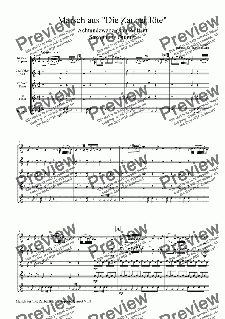 page one of Mozart March from "The magic flute"