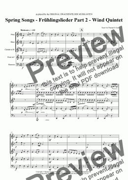 page one of Spring Songs - Frühlingslieder Part 2 - Wind Quintet