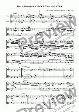 page one of Duo in Bb major for Violin & Viola No.2 KV424
