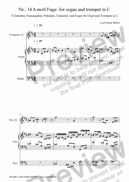 page one of Nr.: 16 h moll Fuge- for organ and trumpet in C