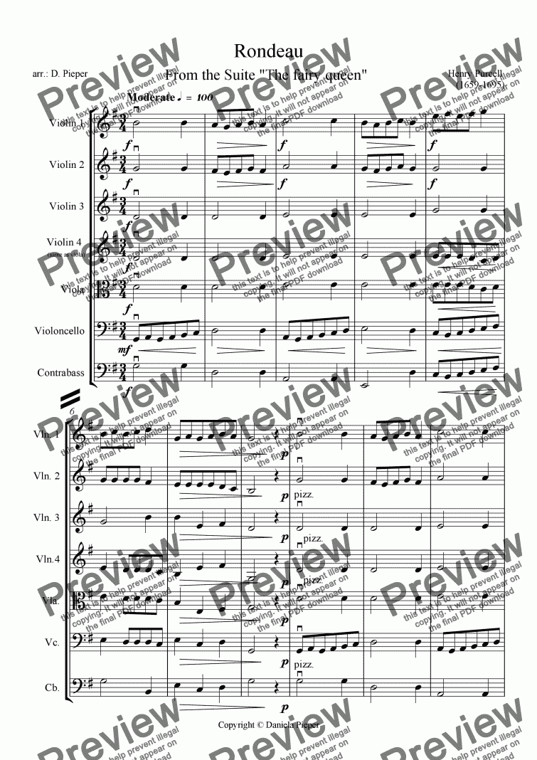 page one of Purcell "The fairy queen": Rondeau