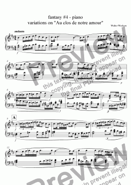 page one of fantasy #4 - piano variations on "Au clos de notre amour"