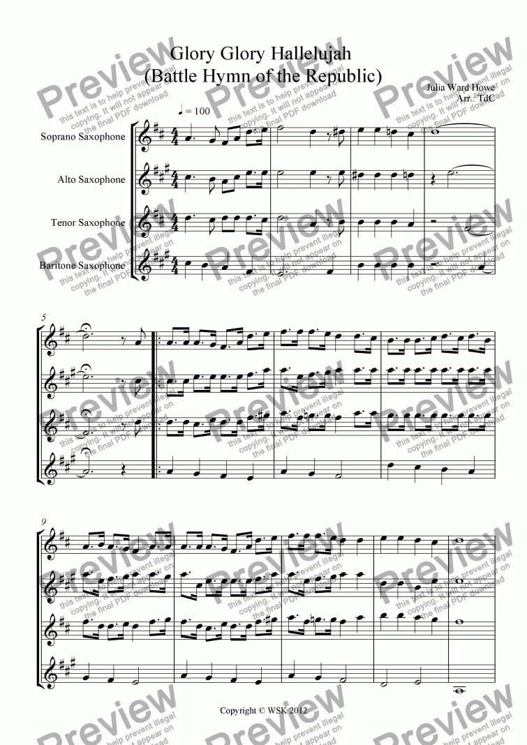 Glory Glory Hallelujah - Download Sheet Music PDF file