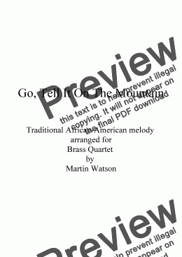 page one of Go, Tell It On The Mountain for Brass Quartet