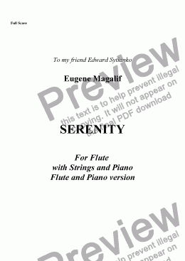 page one of SERENITY. Flute & Piano
