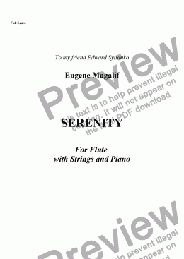page one of SERENITY. Flute and String Orchestra