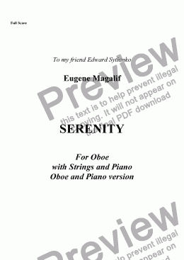 page one of SERENITY. Oboe & Piano