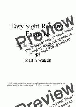 page one of Easy Sight-Reading Exercises for Tenor Trombone