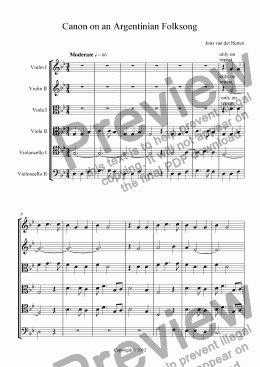 page one of Canon on an Argentinian Folksong (string sextet)