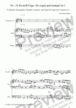 page one of Nr.: 24 fis moll Fuge- for organ and trumpet in C
