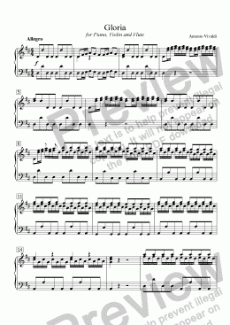 page one of Gloria (VIVALDI) Duet arr. for two C instruments (e.g., Violin and Flute) with Piano accompaniment, arr. by Pamela Webb Tubbs
