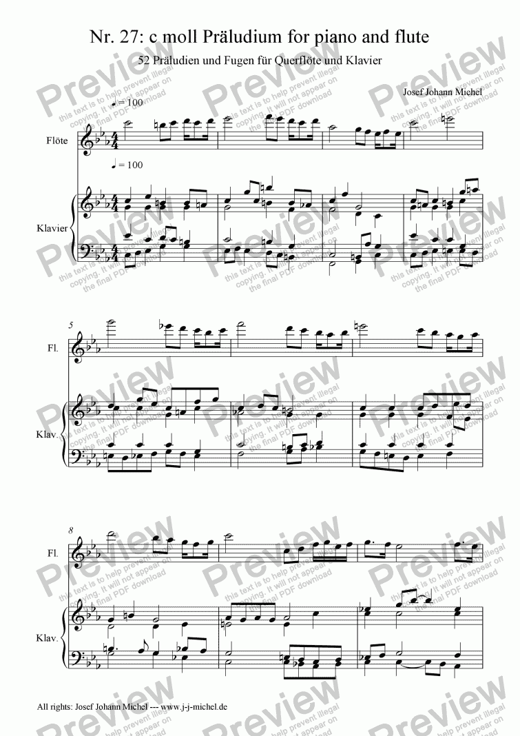 page one of Nr. 27: c moll Präludium for piano and flute