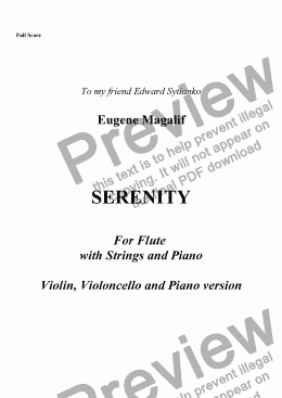 page one of SERENITY.Violin, Cello, Piano