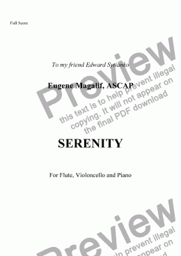page one of SERENITY. Flute, Violoncello, Piano