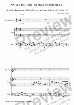 page one of Nr.: 28 c moll Fuge- for organ and trumpet in C
