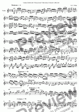 page one of Variantions on "Folk Rag" for Solo Violin Opus 85
