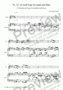 page one of Nr. 32: cis moll Fuge for piano and flute