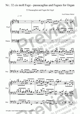 page one of Nr.: 32 cis moll Fuge - passacaglias and Fugues for Organ