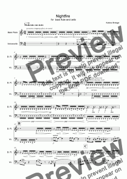 page one of Nightfire for bass flute and cello