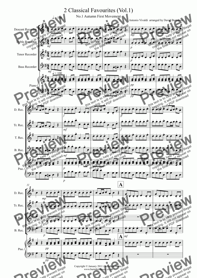 page one of 2 Classical Favourites for Recorder Quartet (volume one)
