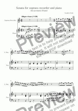 page one of Sonata for soprano recorder and piano ( 4th mov. )