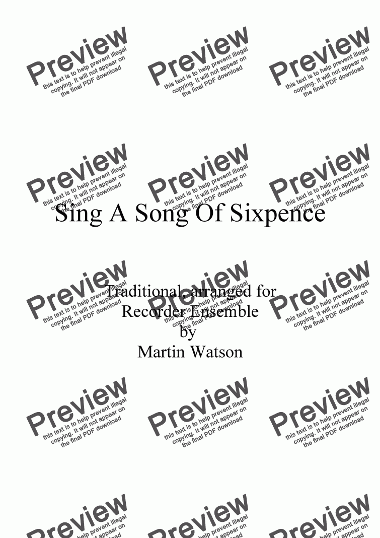 page one of Sing A Song Of Sixpence for Recorder Ensemble