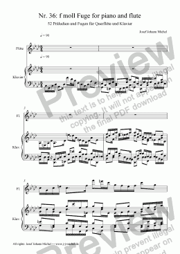 page one of Nr. 36: f moll Fuge for piano and flute