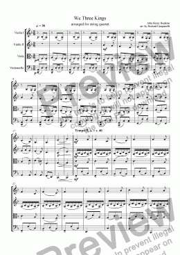 page one of We Three Kings arr. for string quartet