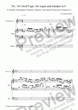 page one of Nr.: 36 f moll Fuge- for organ and trumpet in C