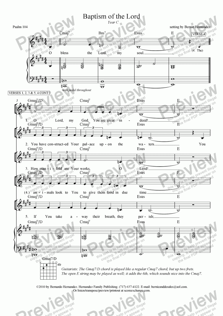 page one of Responsorial Psalm - Baptism of the Lord, Yr. C