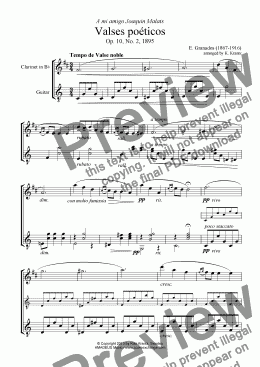 page one of Valses poéticos No. 2 for clarinet in Bb and guitar
