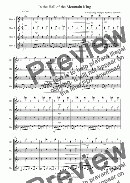 page one of In the Hall of the Mountain King for Flute Quartet