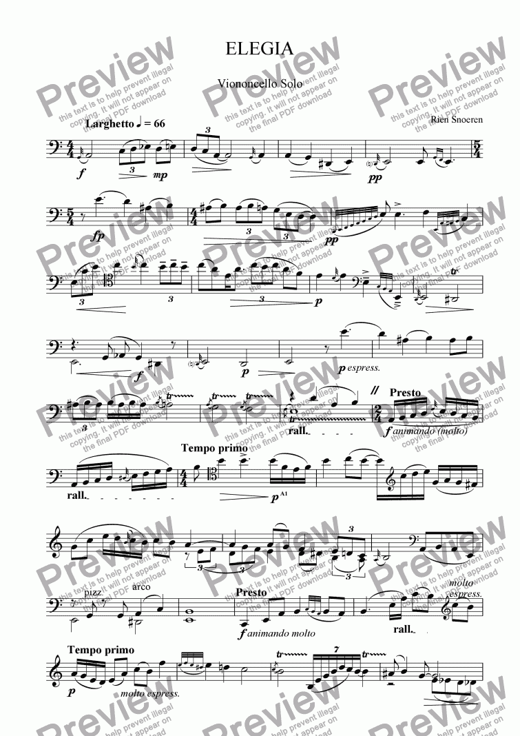 page one of Elegia per Violoncello - Solo