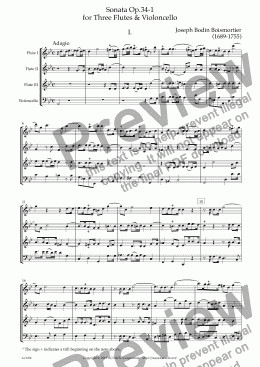 page one of Sonata Op.34-1 for Three Flutes & Violoncello