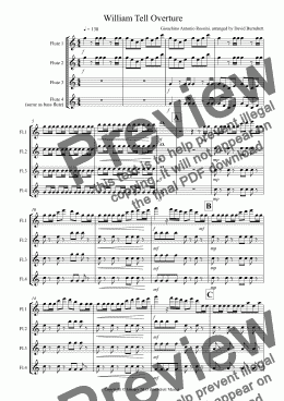 page one of William Tell Overture for Flute Quartet