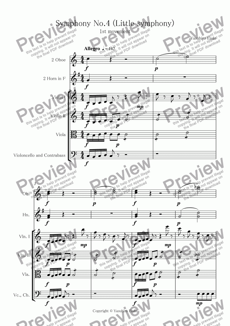 page one of Symphony No.4 (Little symphony) (1st mov.)