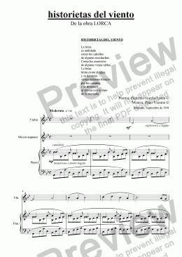 page one of 084-Lorca (Historietas del viento) Violin-mezzosoprano-Piano (spanish)