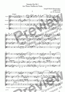 page one of Sonata Op.34-1 for Three Violins & Viola