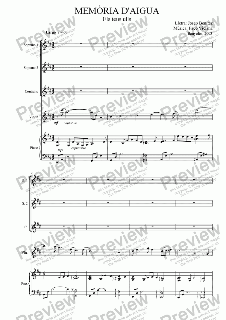 page one of 174-Memòria d’aigua (Els teus ulls) Female choir version