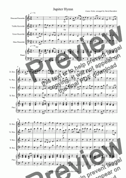 page one of Jupiter Hymn for Recorder Quartet