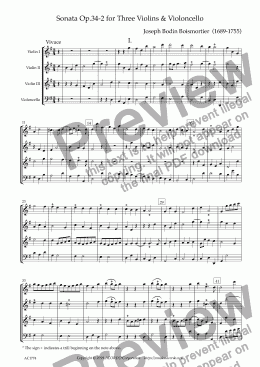 page one of Sonata Op.34-2 for Three Violins & Violoncello