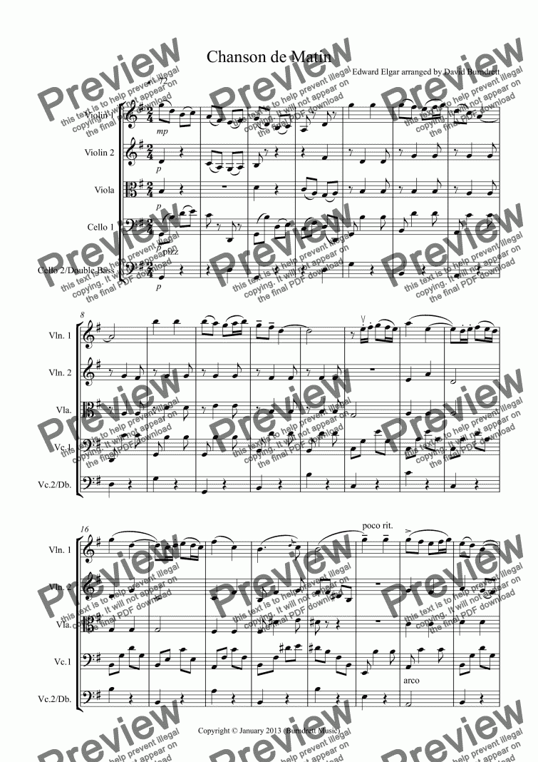 page one of Chanson de Matin for String Orchestra