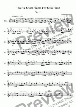 page one of Twelve Short Pieces For Solo Flute