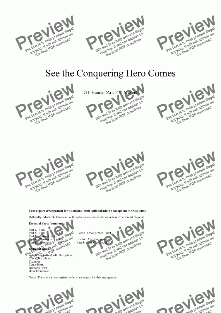 page one of See the Conquering Hero Comes