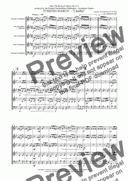 page one of Beethoven TURKISH MARCH - Saxophone Quintet