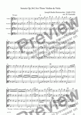 page one of Sonata Op.34-2 for Three Violins & Viola