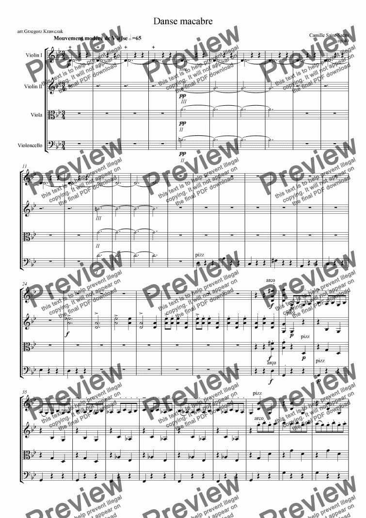page one of Danse macabre for string quartet