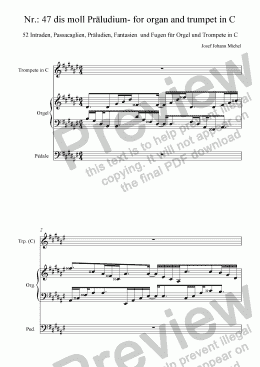 page one of Nr.: 47 dis moll Präludium- for organ and trumpet in C